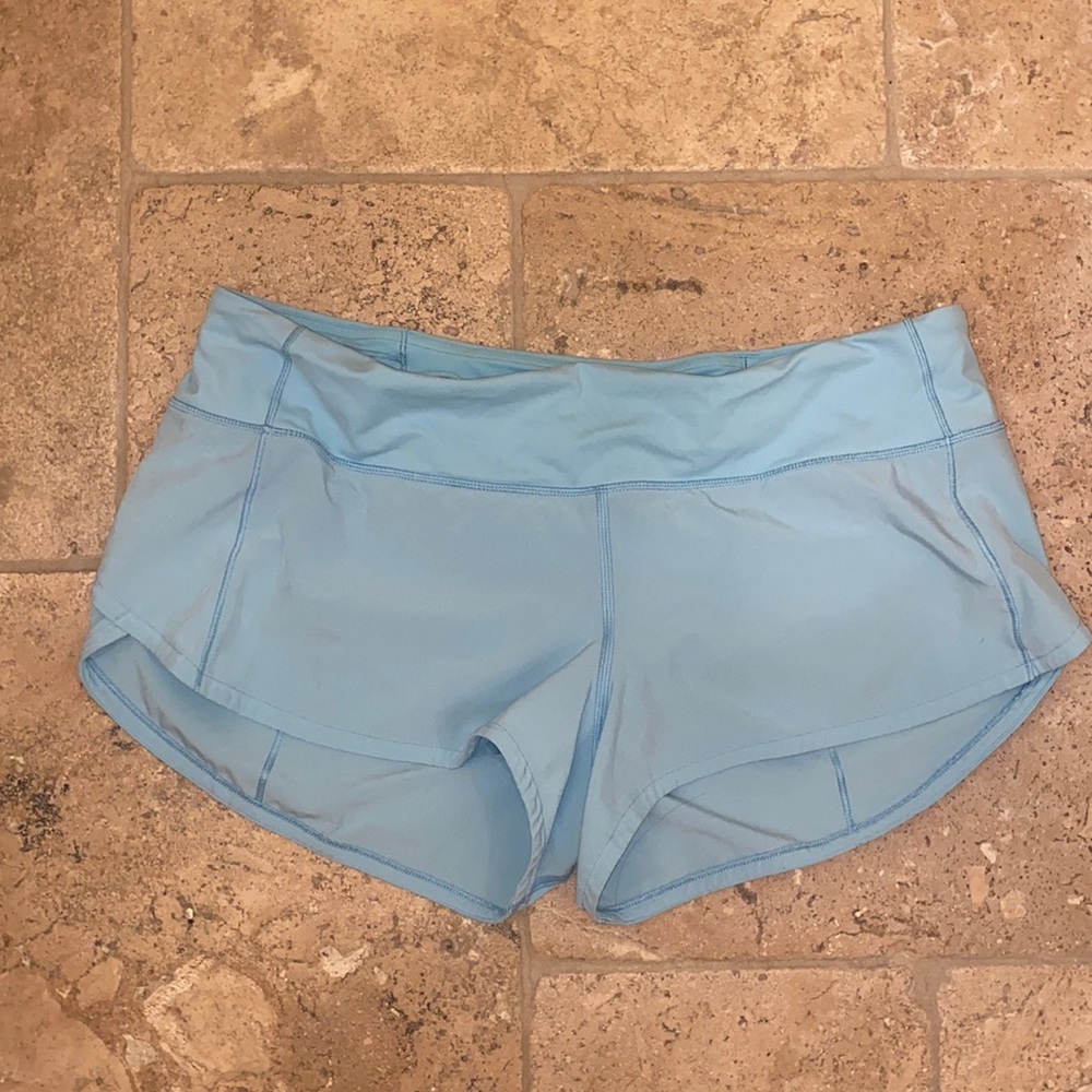 size 8 lululemon shorts. light blue 2.5 inch